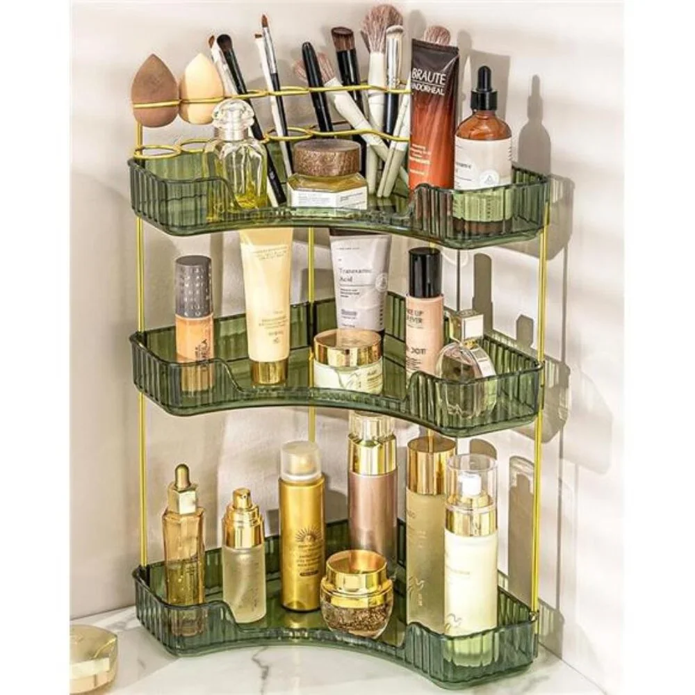 NATURE'S SOURCE Makeup Organizer for Vanity, 3-Tier Corner Bathroom Organizer